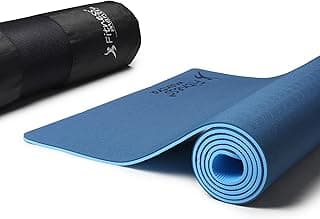 Fitness Mantra® TPE Dual Color Anti-Slip Yoga Mat with Cover Bag for Gym Workout and Yoga Exercise for Men & Women Fitness| 1 Piece| 6mm| 24"x72"| Dual Color| Premium| Navy + Sky|