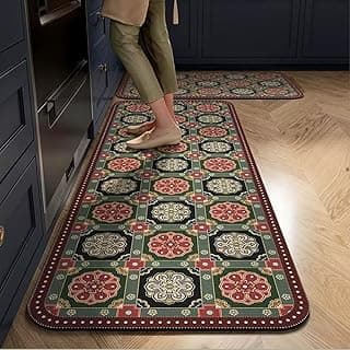 Proxin 2 Pcs Kitchen Mats for Floor, Waterproof Anti Fatigue Memory Foam Rug Set, Non-Slip Washable Kitchen Floor Rugs with Rubber Backing, Comfortable Standing Mat for Kitchen, Home & Office (Multi2)