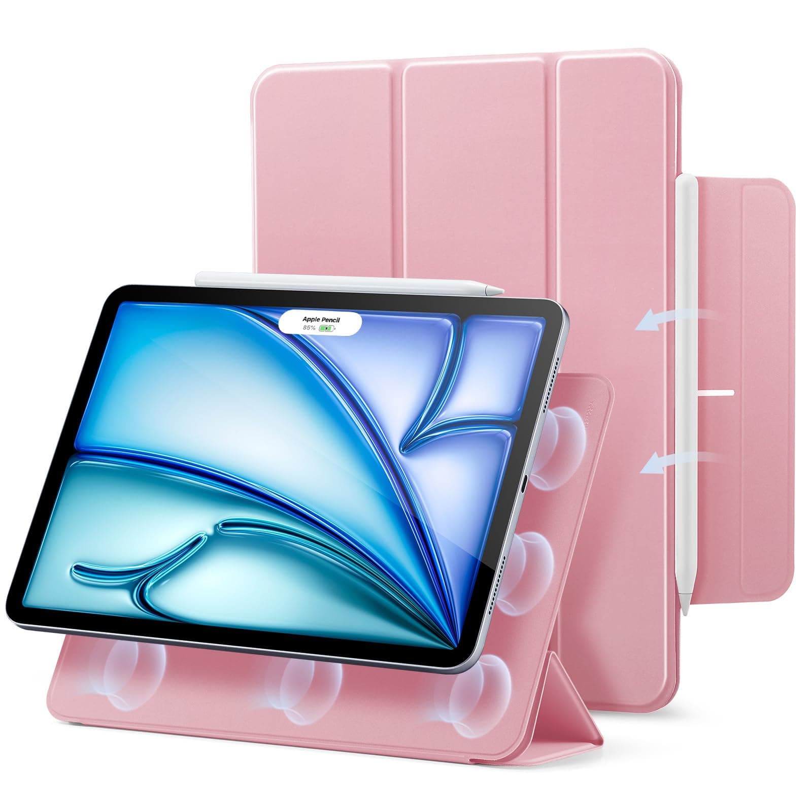ESR for iPad Air 11 Inch Case M4/M3/M2 (2026/2025/2024), iPad Air 5th/4th Gen (2022/2020), Powerful Magnetic Attachment, Slim Trifold Stand Case, Auto Wake/Sleep, Durable Protection, Pink