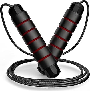 Skipping Rope for Men & Women, Adjustable PVC Jumping Rope for Workout, Weight Loss Exercise, Gym, and Fitness Training, Tangle Free Rassi, Lightweight, Soft Sponge Handle - Red