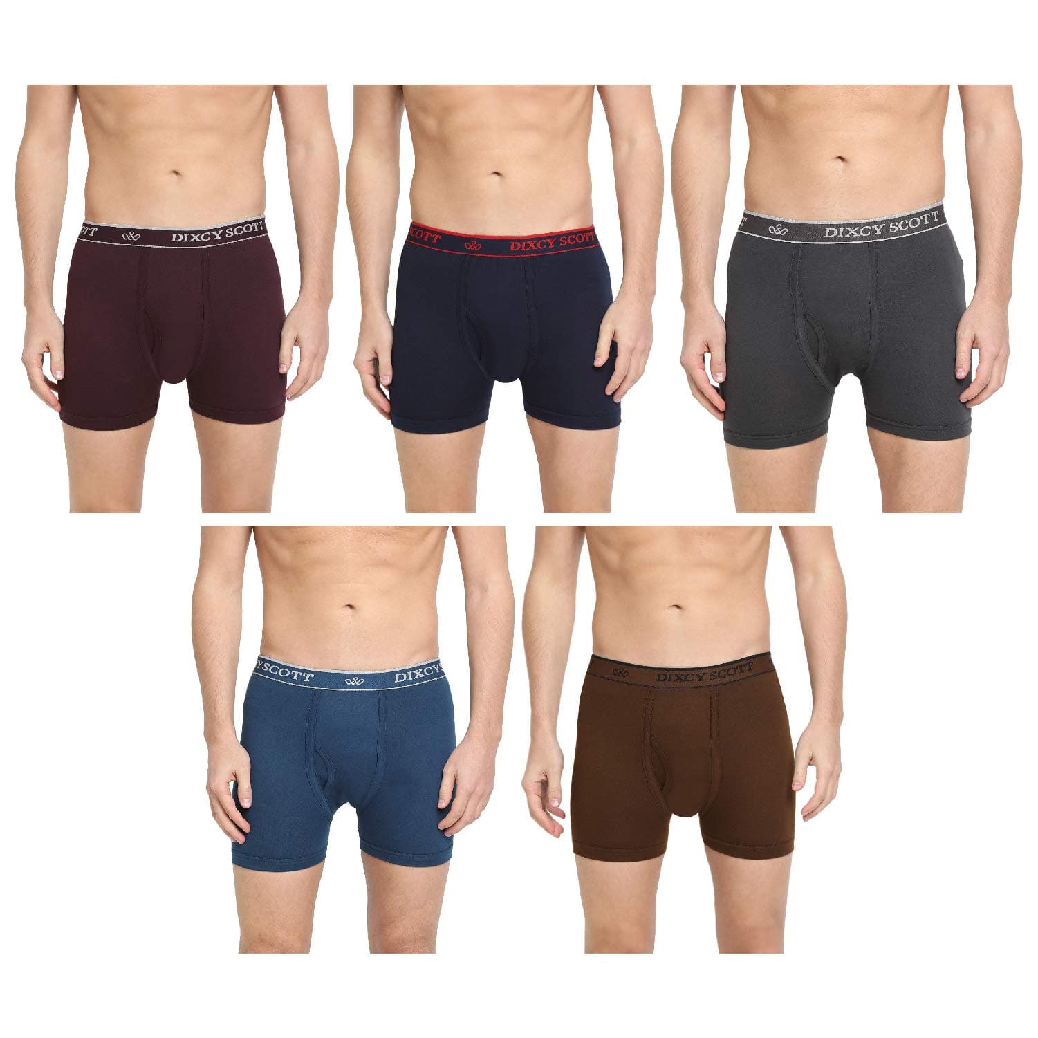 Dixcy Scott Cross Trunk | Long Leg Trunks for Men | 100% Combed Cotton | Soft, Sweat-Absorbent Waistband | C-Open Front Men's Underwear | Self-Hem Leg Grip Innerwear for Man | Pack of 5