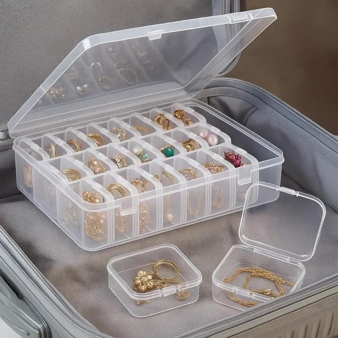 VENDLY Multipurpose Clear Plastic Storage Box Set – 30 Small + 1 Big Jewellery Organizer Containers – Transparent DIY Craft Beads & Accessories Storage Case with Removable Compartments (BIG COMBO)