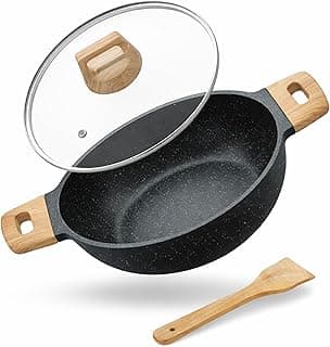 Lifelong Die-Cast Kadhai 24cm with Glass Lid & Wooden Spatula | 1.9L, 1.5Kg | Gas & Induction Compatible | Even Heat Distribution, Toxin & Teflon Free, Non-Stick, & Durable | Perfect for Cooking