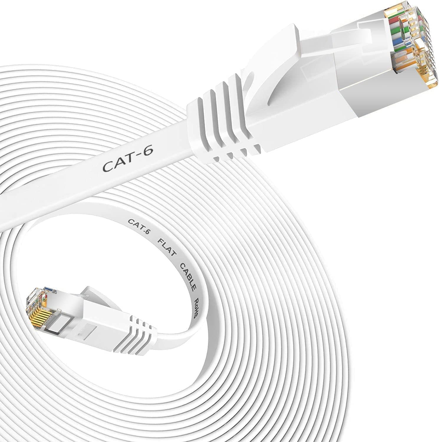 ETZIN Cat6 Ethernet 3 Meter Cable RJ45 Flat LAN wire High Speed 250MHZ / 1 Gigabit Speed UTP LAN Cable, Network Internet Cable, Patch Computer Cord Gigabit Category 6 Wires for Modem White (3M)