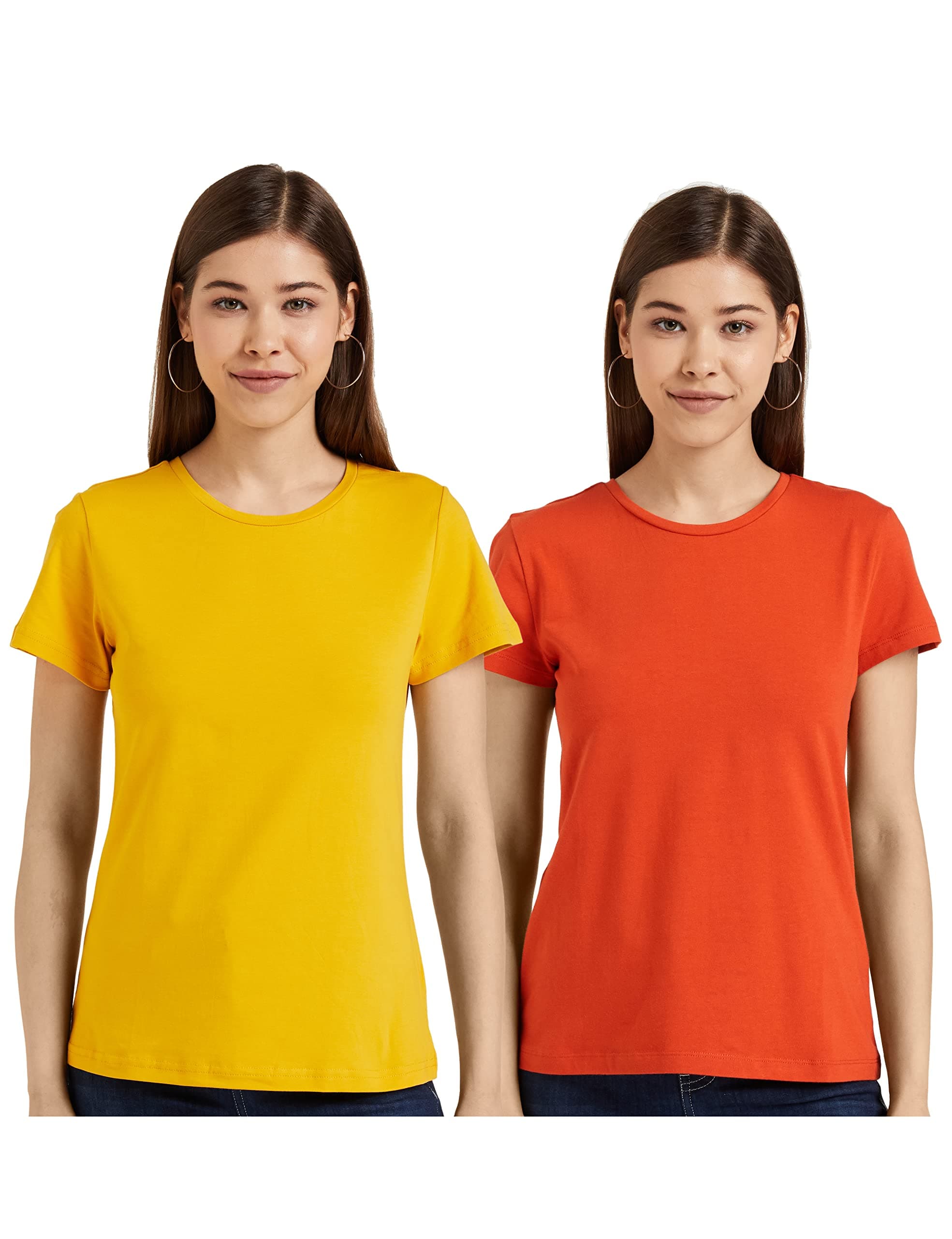 Amazon Brand - Symbol Women Cotton Stretch Regular Fit Round Neck Half Sleeve T-Shirt (Available in Plus Sizes)