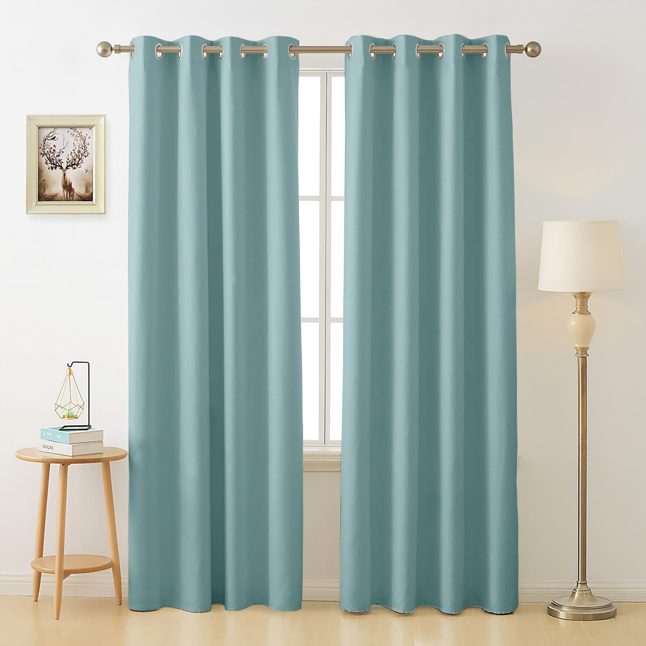 Cloth Fusion Blackout Curtains, Aqua Blue, Door 7 ft, Set of 2 | 3-Layer Triple Weave, Up to 90% Light Block, Thermal Insulated, Premium Steel Grommets, Set of 2