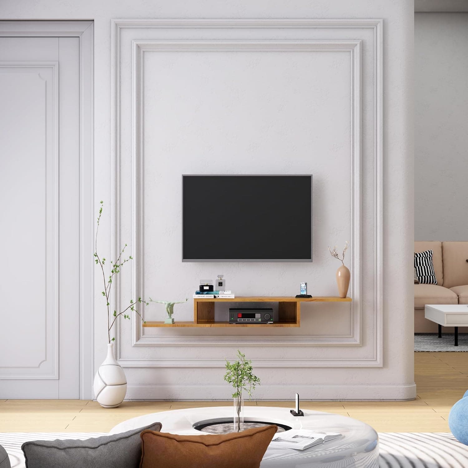Bniture TV Unit for Living Room, Bedroom Unit Wall Mount with Storage Ideal for TV Upto 65 Inch (Giant Wood)