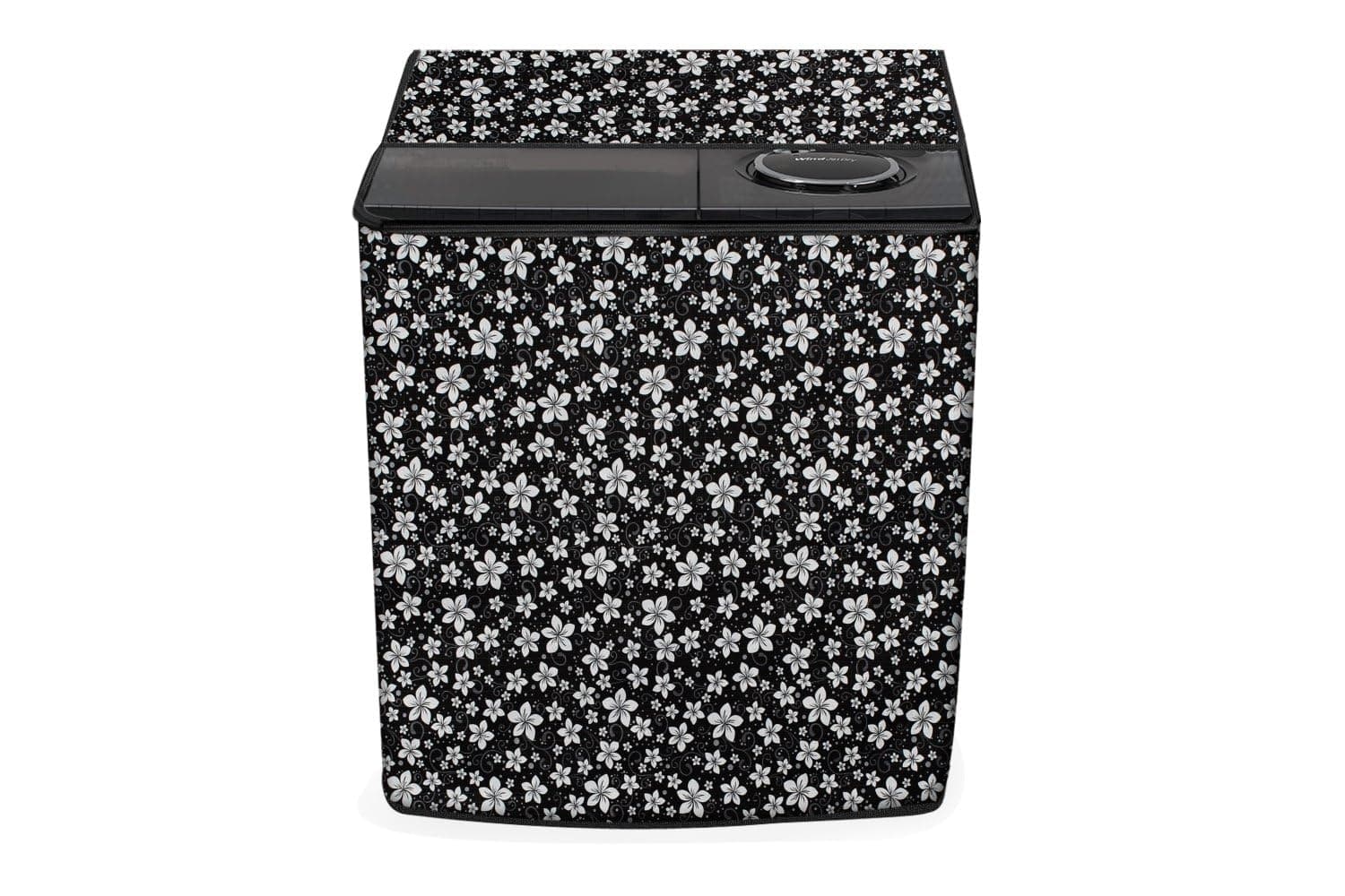 Stylista Washing Machine Cover Compatible for Lloyd Semi Automatic 8 KG All Models, Floral Pattern Black