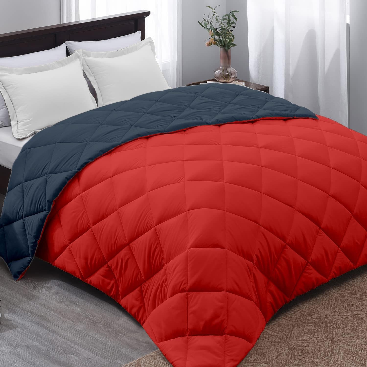 AYKA Reversible Comforter 220 GSM Microfiber Reversible AC Comforter/Blanket for Winter/Quilt/Duvets for King Size Double Bed Comforter (90 * 100, Red & Charcoal)| TC - 220