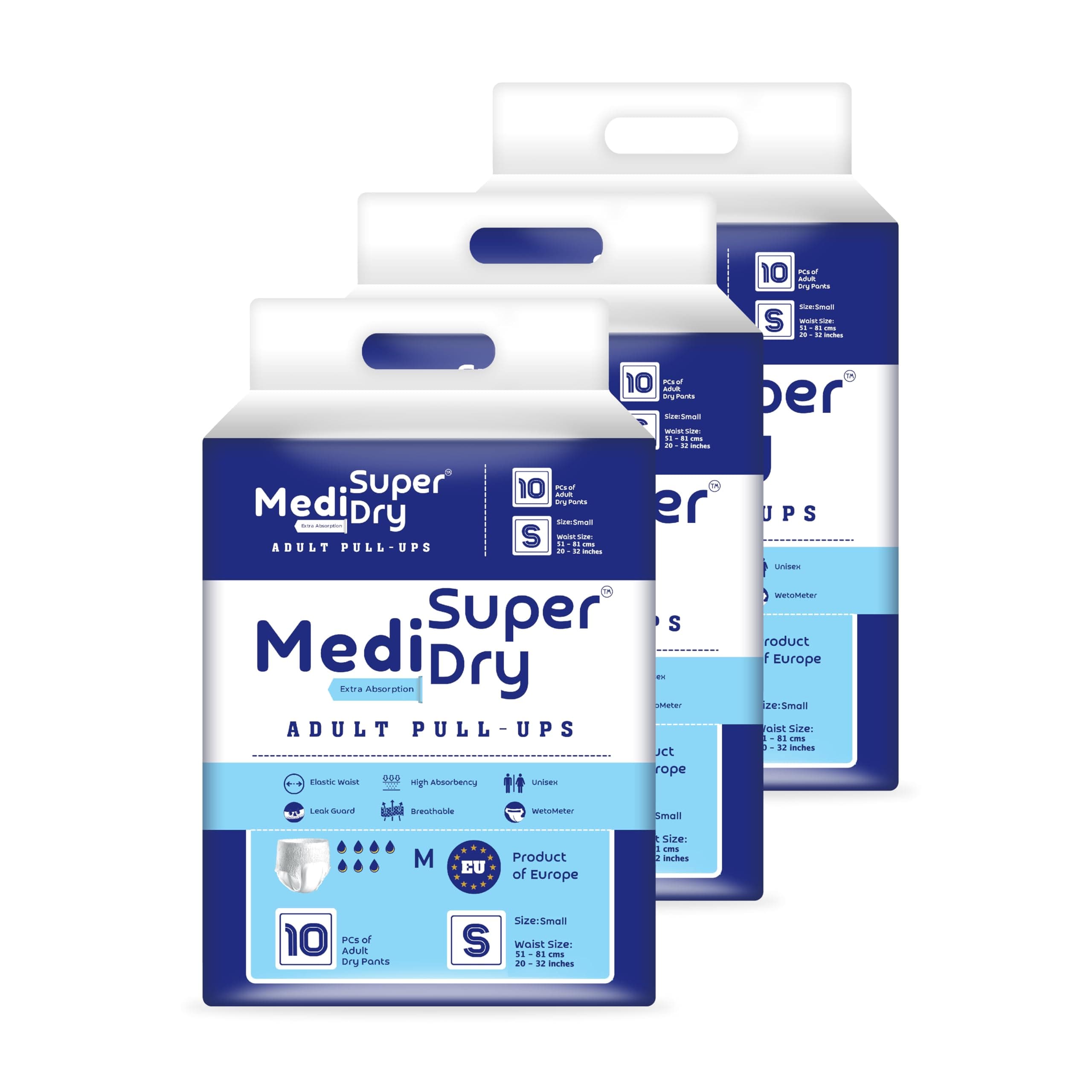 Medisuperdry Adult Diaper Pants | Small (S) |Waist 51-81 cm (20-32 inches) |High Absorbency -8 Hrs |Rash-Free Diaper |Leakproof|Breathable|Odourless |Elastic Waist |For Men & Women|30 Units, Pack of 3