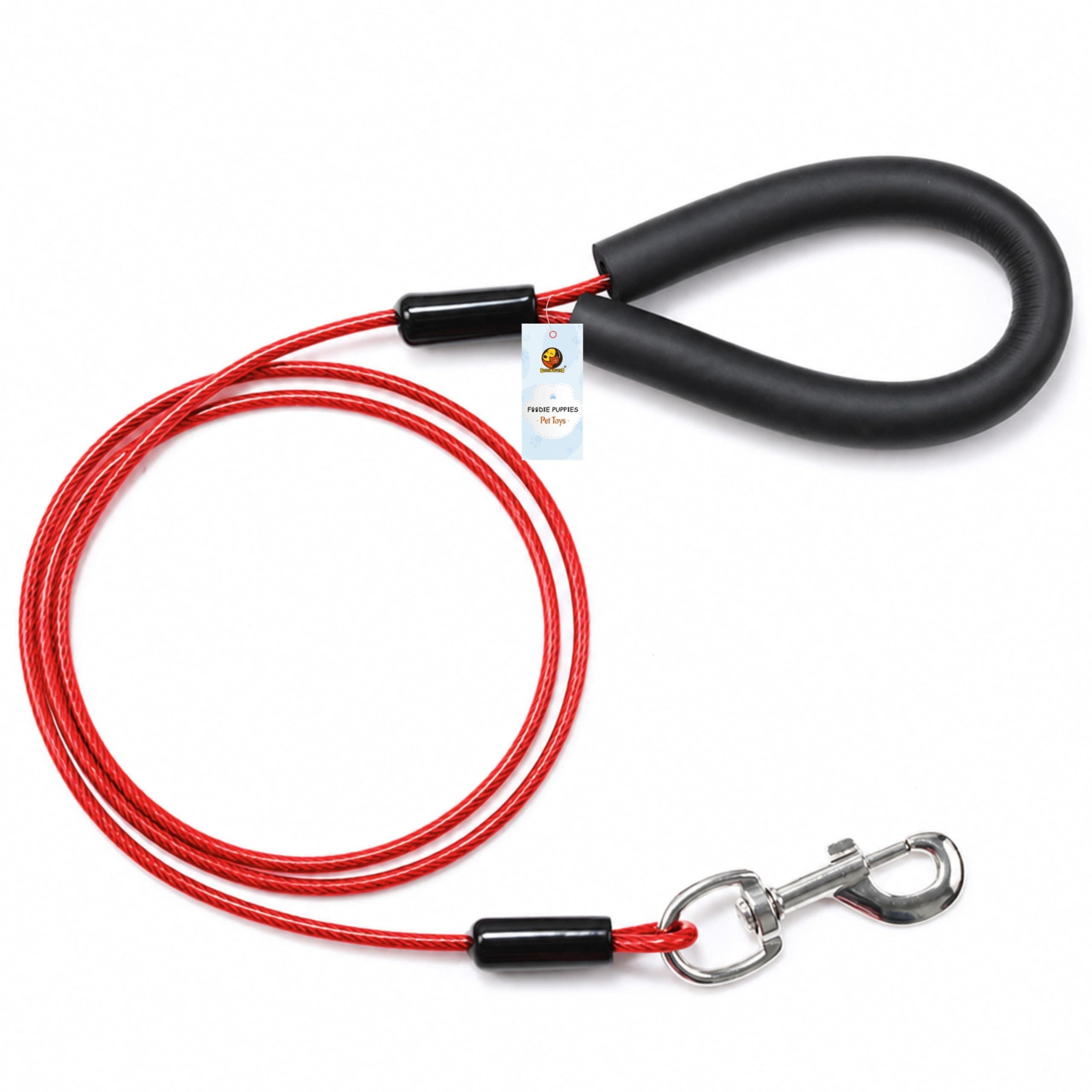 Foodie Puppies Dog Tie-Out Cable/Leash for Dogs Up to 27 Kg (6 Feet, 4mm) | Chew-Proof Design | Stainless Steel Safety Hook | Rubber Hand Grip | Heavy-Duty Outdoor Training Lead (Color May Vary)