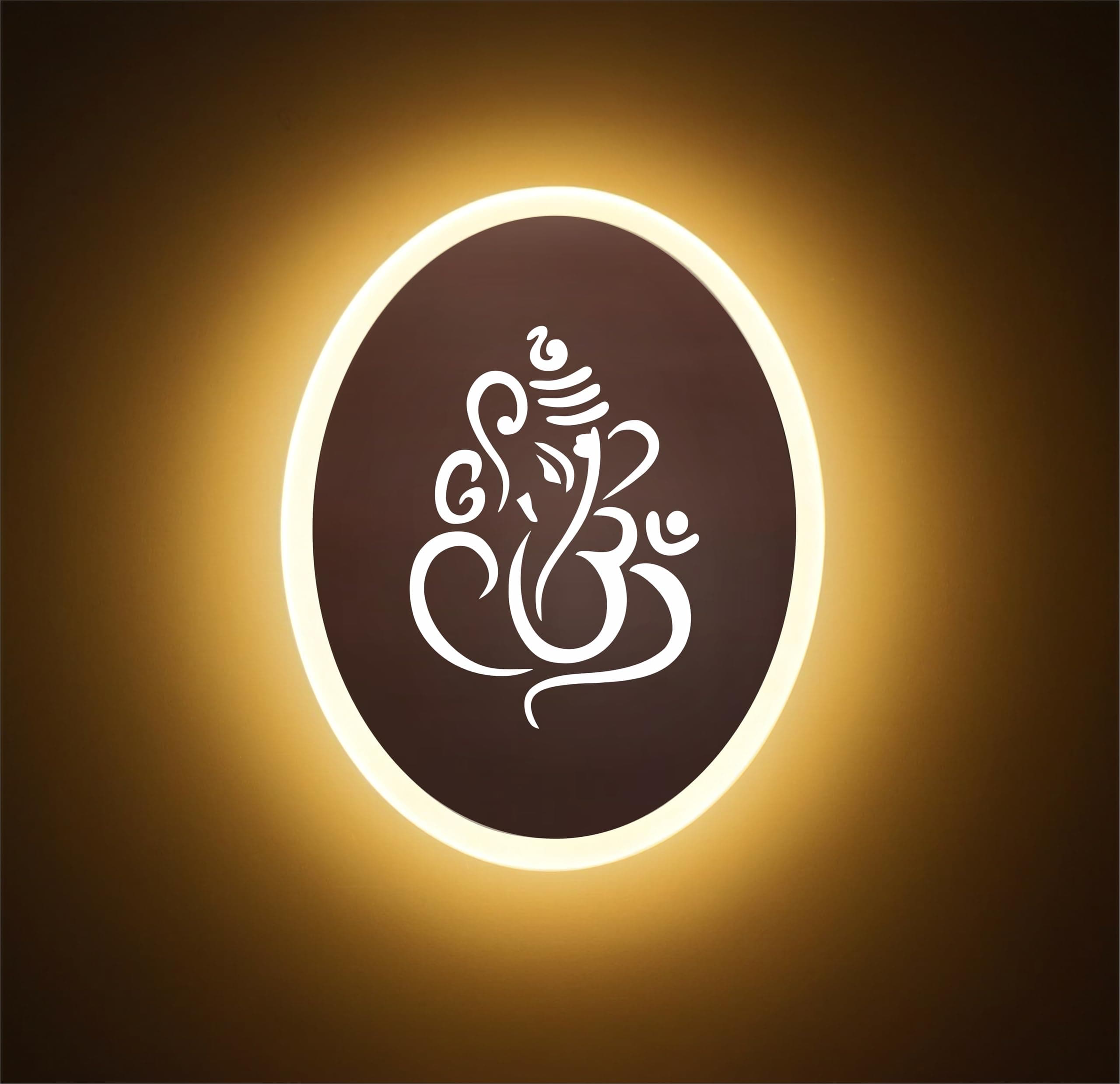 Lamp master Ganpati LED Wall Light - Rose Gold & Frosted Acrylic | 23cm | Warm White | Ideal for Temple, Living Room, Bedroom, Pooja Room, Mandir, Shops, Hotel (Oval - Ganesh - Rose Gold - P1)