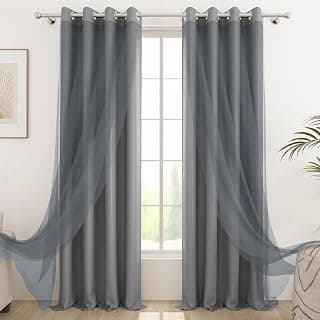Story@Home Double Curtains 2 in 1 Blackout Curtain Sheer | 2 Layers Weaving & Light Block Blackout Curtains & Sheer Curtains | Semi Long Door Curtains 8 Feet Long Set of 2 | (116 x 242 cm, Grey)
