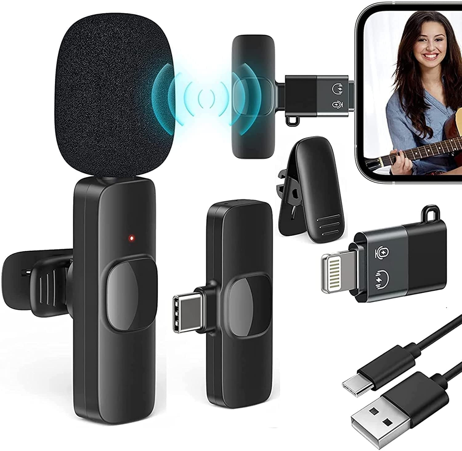 Careflection K8 Wireless Collar Mic for Type-C Android Cell Phone,Tablets & iPhone Supported Lavalier Microphone, Noise Reduction Lapel Mike -Shoots,Youtubers, Video Recording,Facebook,Live Stream