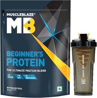 MuscleBlaze Beginner's Whey Protein Powder, Chocolate (1kg) + Cyclone Blender Gym Shaker (700ml)