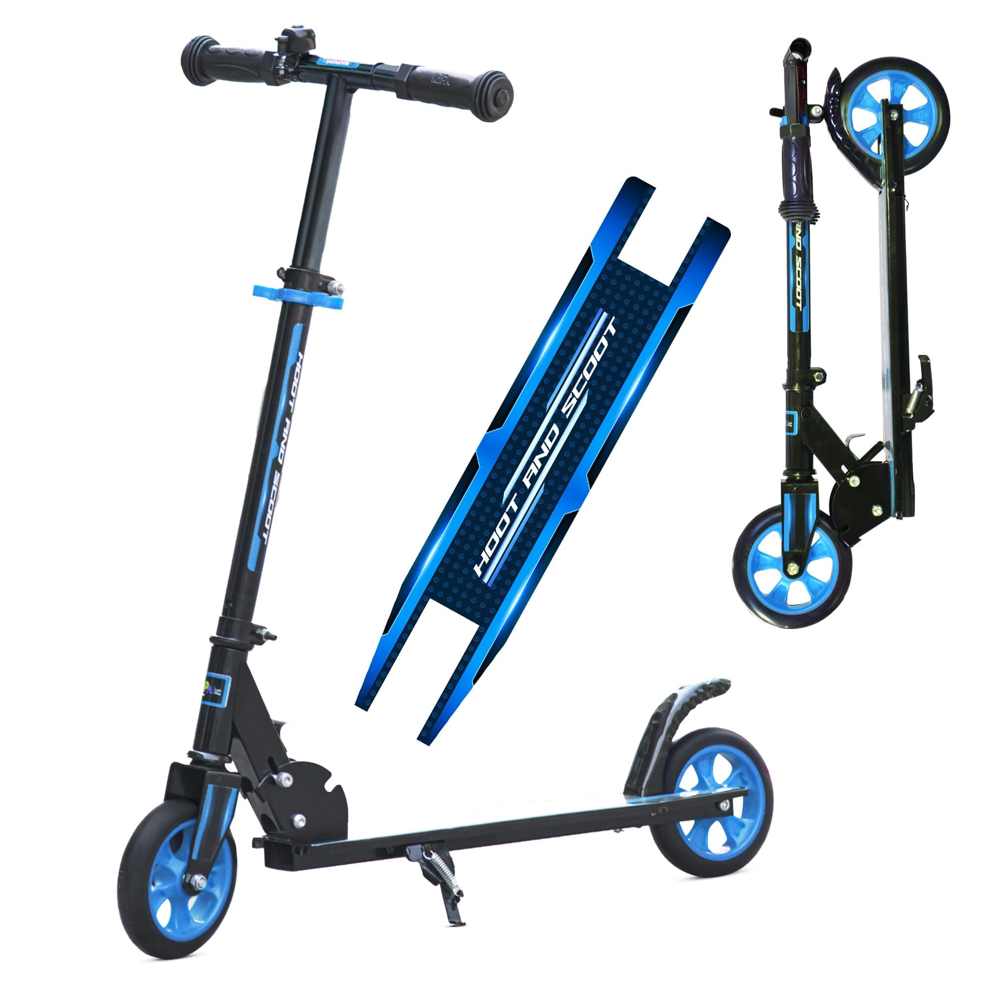 KIPA Gaming Hoot & Scoot Kick Scooter for Kids Ages 6-13 Years | Foldable with 3 Adjustable Height | 2 Wheels | BIS Certified | Max Weight Capacity 50kg - Ice Blue