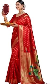 EthnicJunction Women's Silk Blend Woven Paithani saree With Blouse Piece | Wedding Saree | Heavy Saree