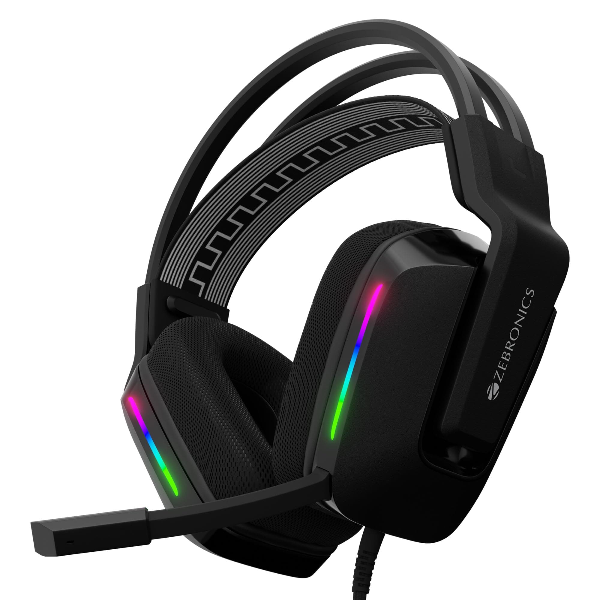 ZEBRONICS Havoc Premium Wired Gaming Over Ear Headphone with Dolby Atmos Subscription, 50mm Neodymium Drivers, Extra Soft Ear Cushion, Suspension Headband,Braided Cable (Black)