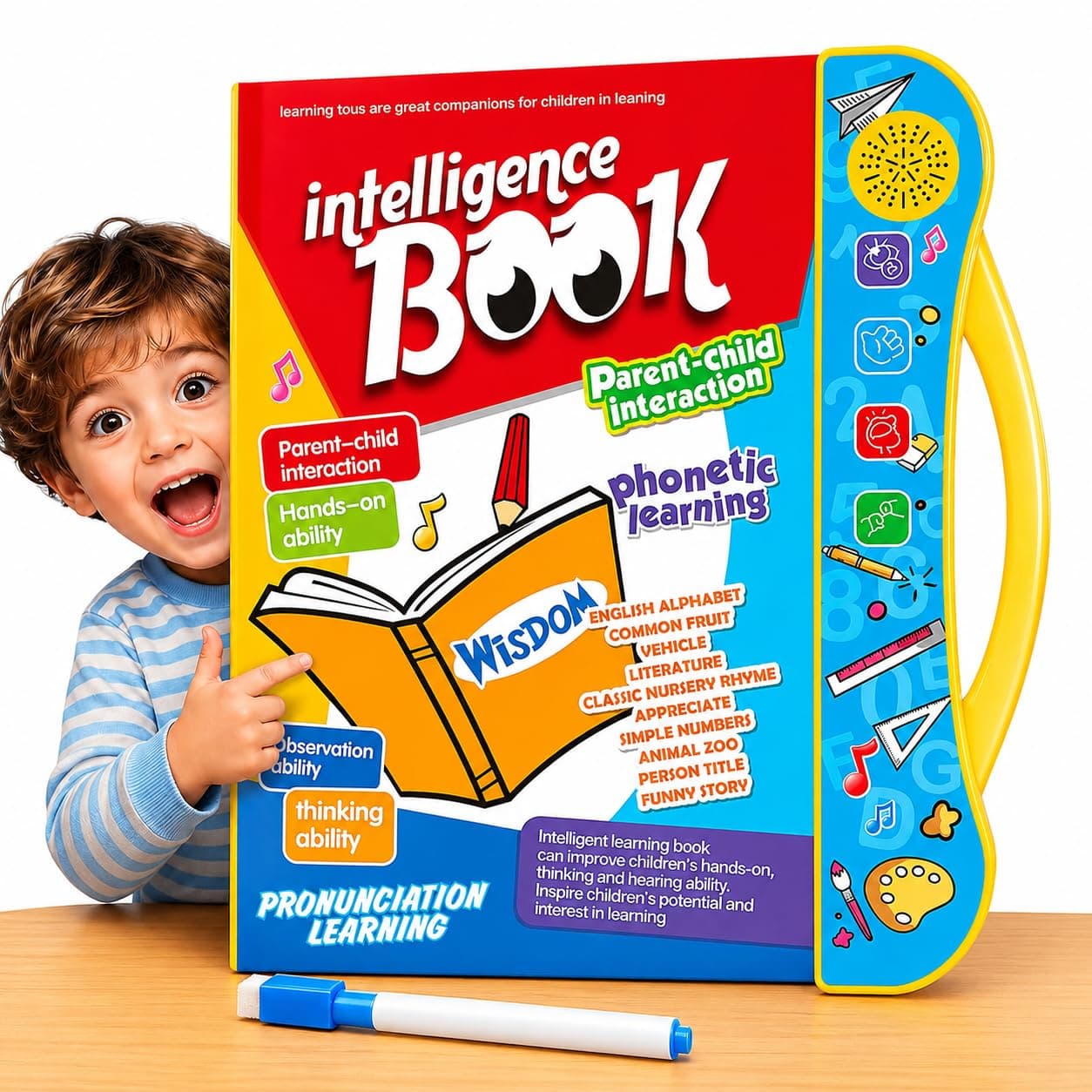 Magicwand Interactive Talking E-Book for Kids (Ages 2–7) – 20 Pages Learning Activity Sound Book with Marker | Learn ABC, Numbers,Shapes,Phonics & Music | Touch & Talk Educational Toy for Kids