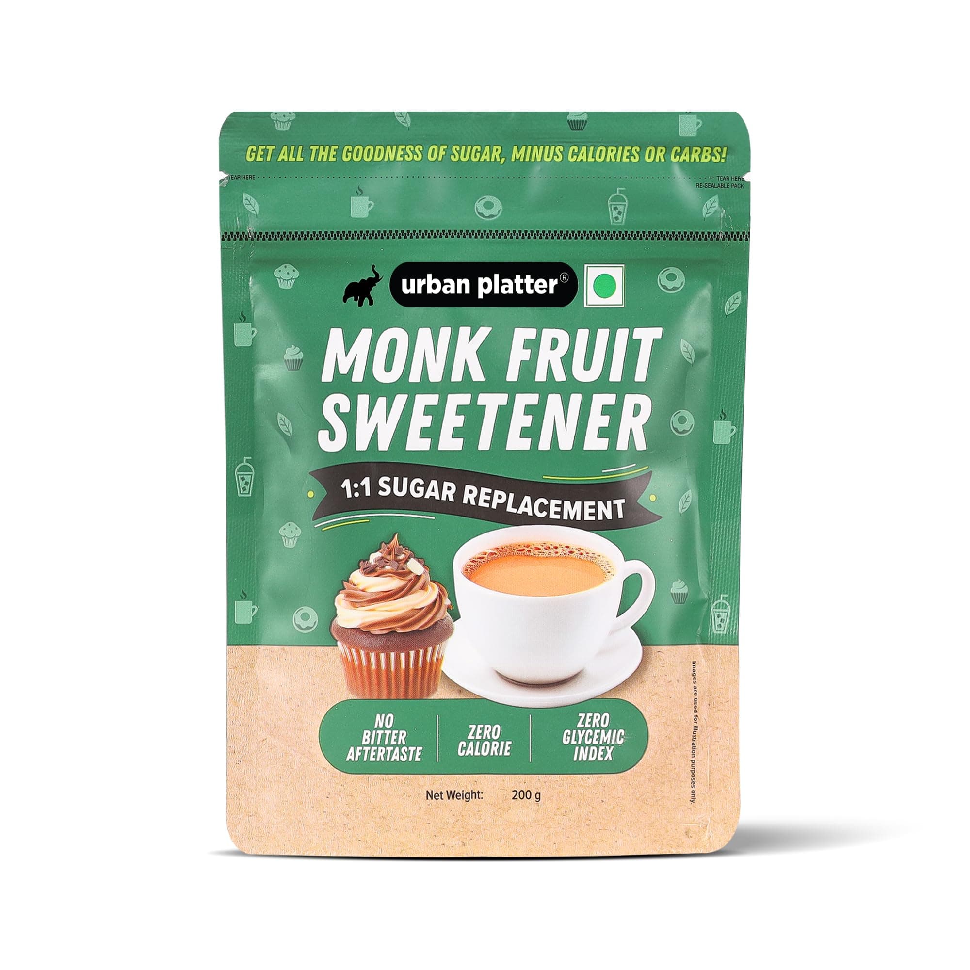 Urban Platter Monk Fruit Sweetener, 200g (Zero Calorie, Keto & Diabetic-Friendly, 1:1 Sugar Replacement, No Aftertaste, Monk Fruit + Erythritol Blend)