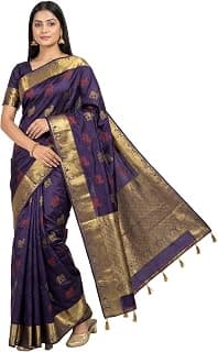 MIMOSA Women’s Navy Raw Silk Saree Woven with Zari Tissue | Banarasi Style Saree | Rich Pallu & Tassels | 6.2 Mtrs