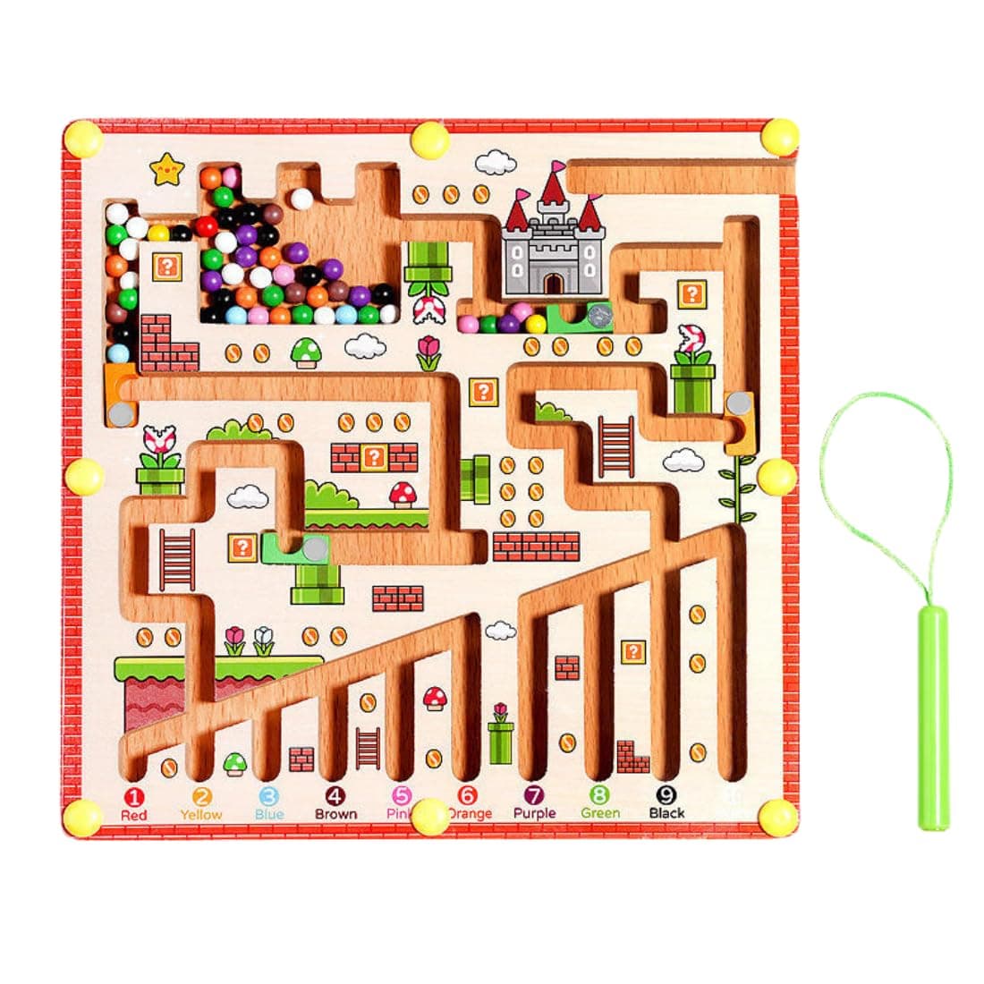 MARA BOMMAI Wooden Magnetic Maze Board for Kids | Montessori Color Sorting & Counting Toy | Fine Motor Skills Educational Activity with Magnetic Pen for Toddlers 3-6 Years