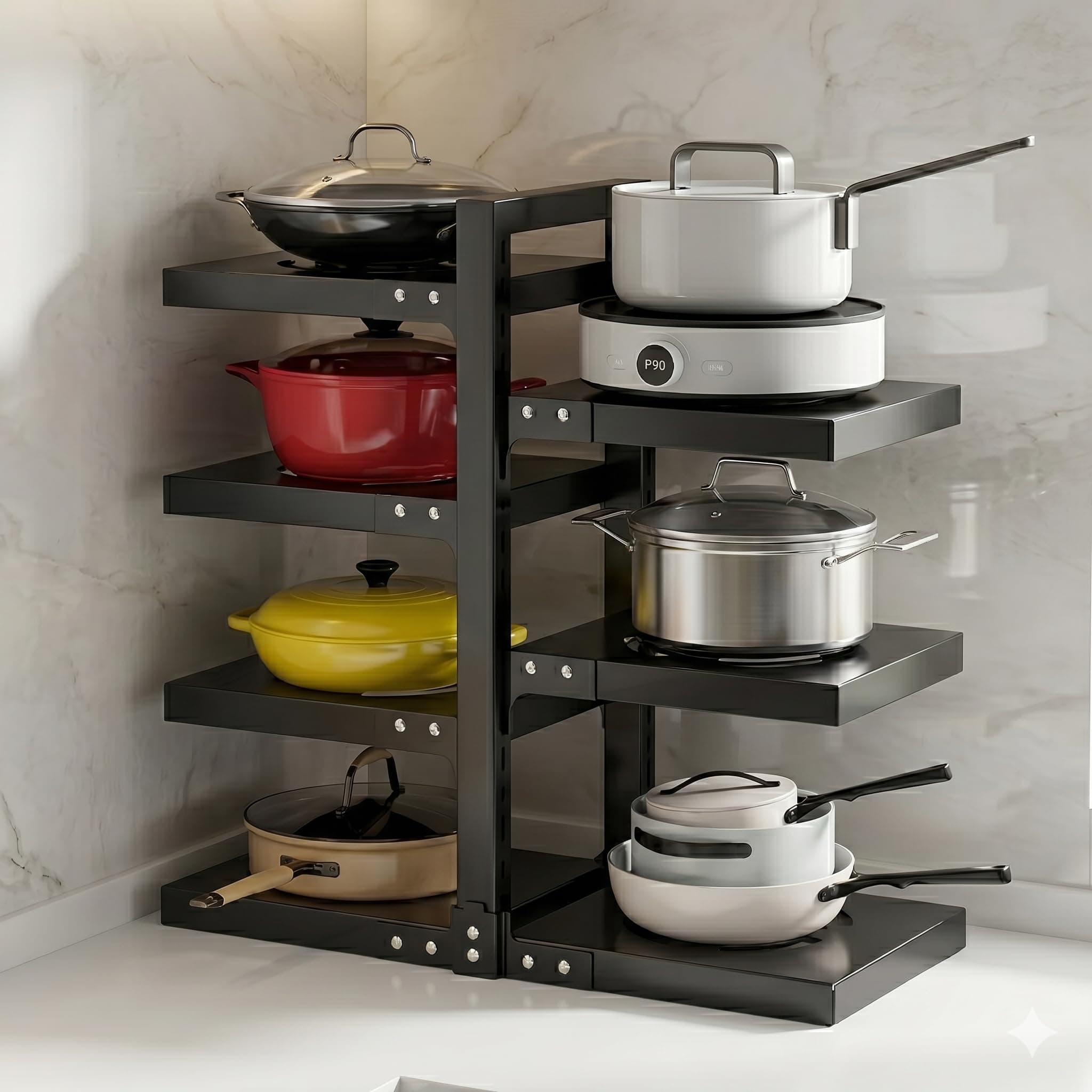 HomeEssentials Kitchen Counter Pan Rack Multipurpose Organizer - 7 Tier Adjustable Pot Holder/Shelf Drawer Stand for Crockery/Pull Out Cabinet Organizer, Utensil Holder (7 TIER)