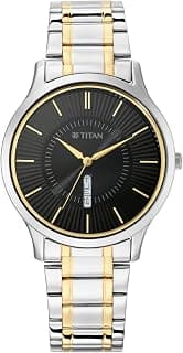 Titan Titan Quartz Analog with Day and Date Black Dial Metal Strap Watch for Men-NS1845BM01
