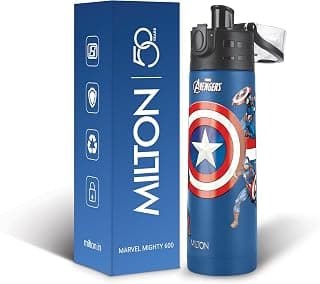 MILTON Marvel Mighty 600 Thermosteel ISI Certified Water Bottle, 500 ml Stainless Steel, Long Hours Hot and Cold, Leak Proof, Vacuum Insulation, for Office, School, Gym, Blue Captain America