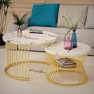 RIZIK STORE® Iron Frame Handmade 20.5" x 20.5" Round Coffee Table/Nesting Table/Side Table/Center Table with Engineered Wood Top for Living Room/Drawing Room/Balcony (White)