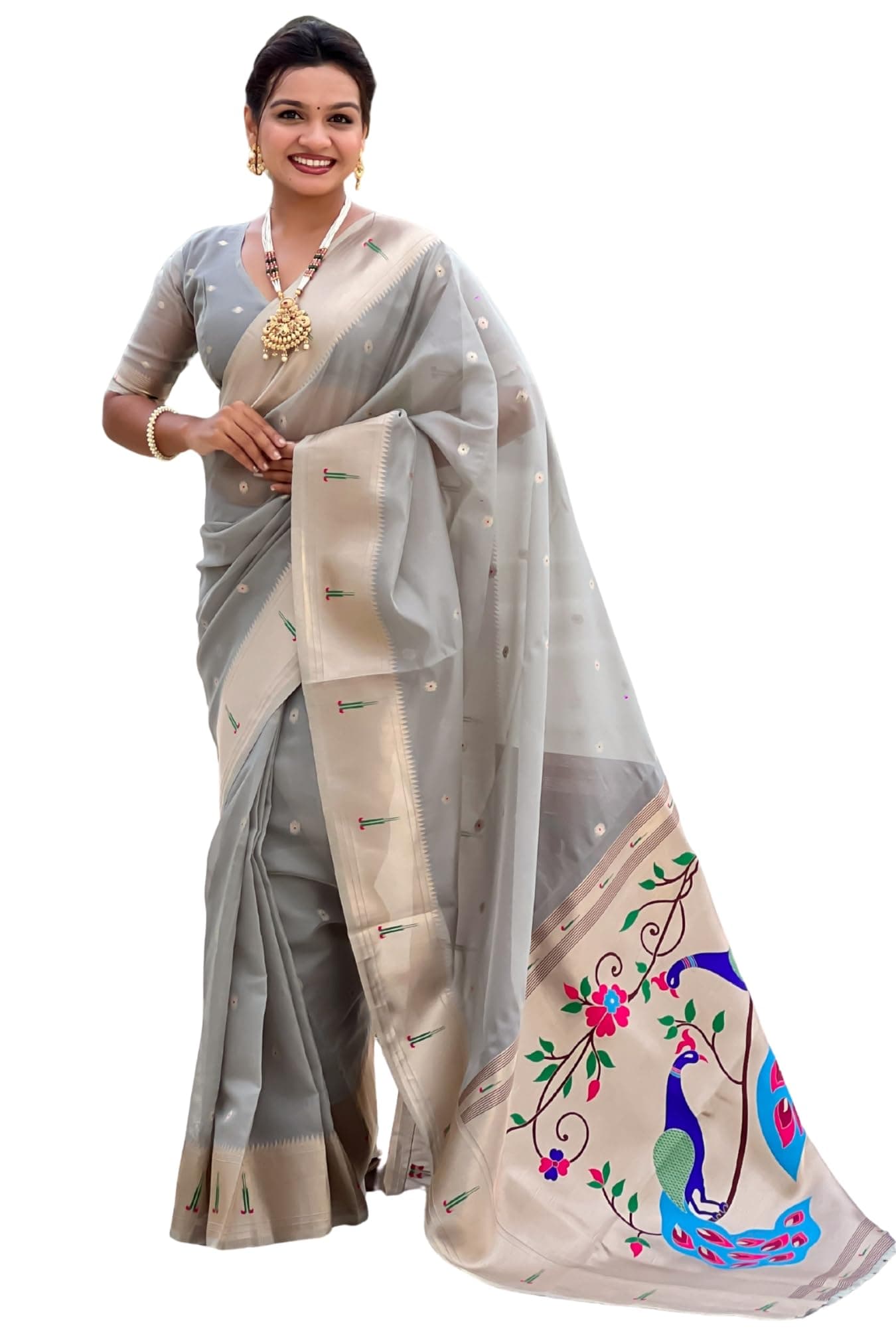 SGF11 Women's Organza Kanjivaram Pure Soft Silk Handloom Saree Pure Golden Zari With Blouse Piece
