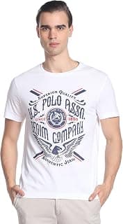 U.S. POLO ASSN. Denim Co. Men's White Slim Fit Printed T-Shirts | Short Sleeves | Crew Neck