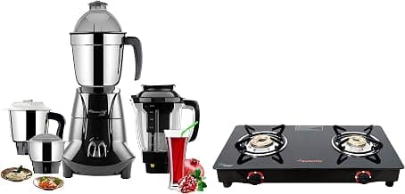 Butterfly 750W Mixer Grinder With 4 Jars With 2 Burner Gas Stove, Black