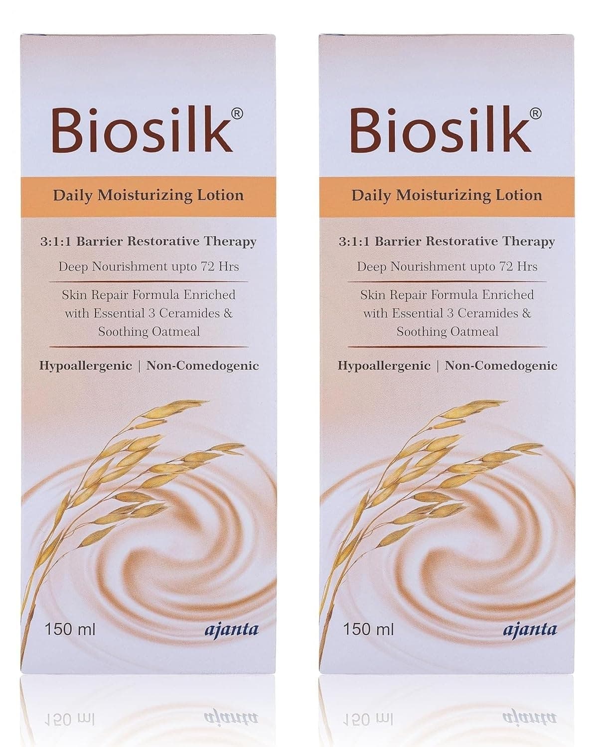 BIOSILK Lotion 150ml: Lightweight, non-greasy body lotion for dry, sensitive skin With 3:1:1 Ceramide Complex, Oatcom & Pentavitin for 72-hour hydration Hypoallergenic & paraben-free,Pack of 2