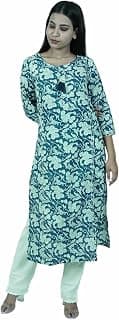 Generic Zara Ladies Fashion Hub Motti Work Slub Cotton Kurti with Printed Pant for Women's & Girls