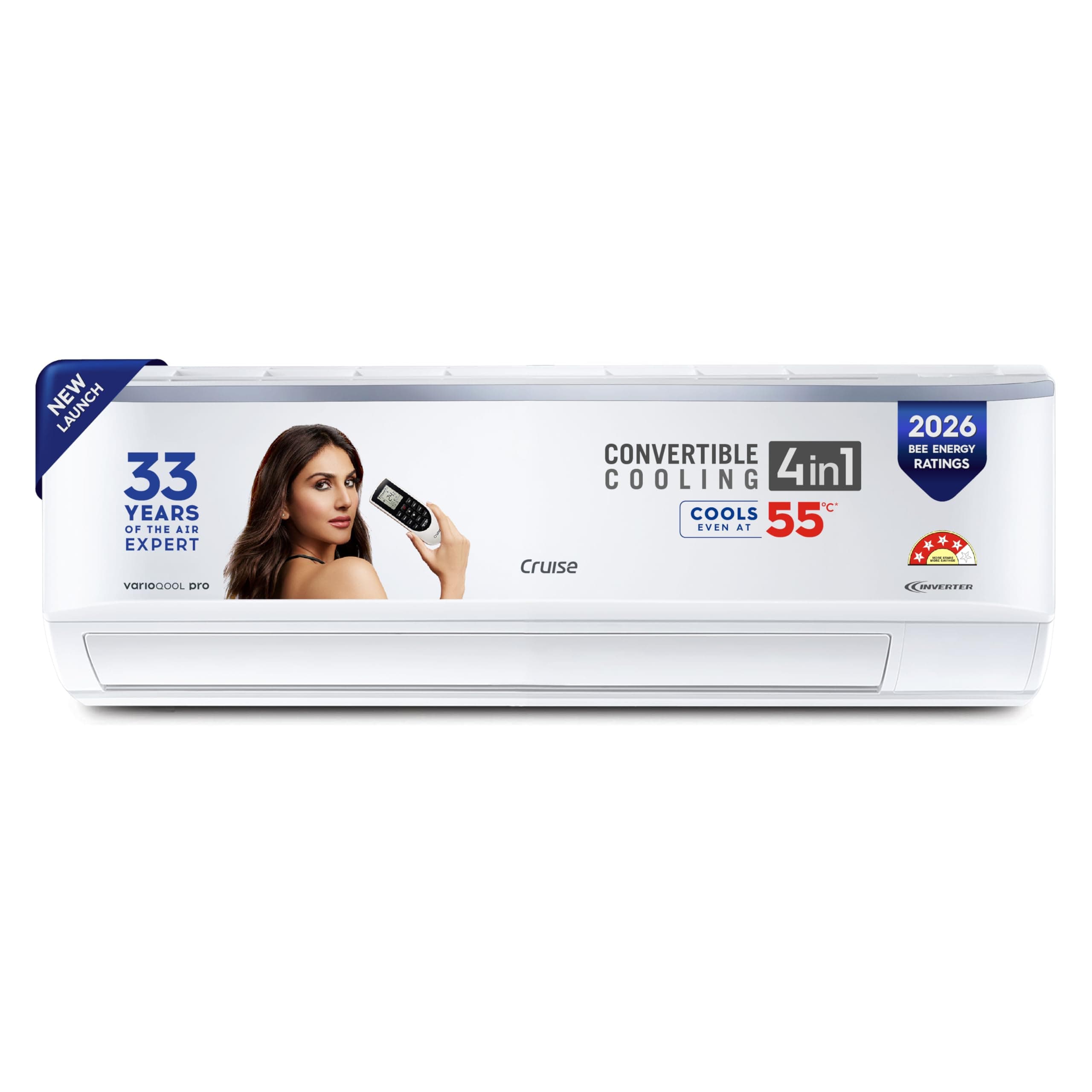 Cruise 1 Ton 4 Star Inverter Split AC with 4Way Auto Swing (100% Copper, Convertible 4-in-1, Fast Cooling & Energy Saving, 7-Stage Air Purification, Anti-Rust Tech, Model, CWCVBL-VP3F125, White)