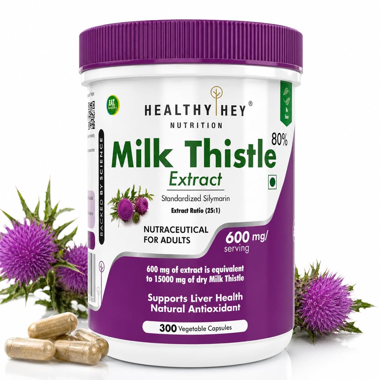HealthyHey Nutrition Milk Thistle Capsules for Liver Health - High Strenght -Extract - 300 Veg. Capsules