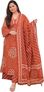 KLOSIA Women Pure Cotton Kurta Pant Set with Dupatta | Bandhani Print Kurta Sets for Women | Comfortable Suit Sets|Regular Fit