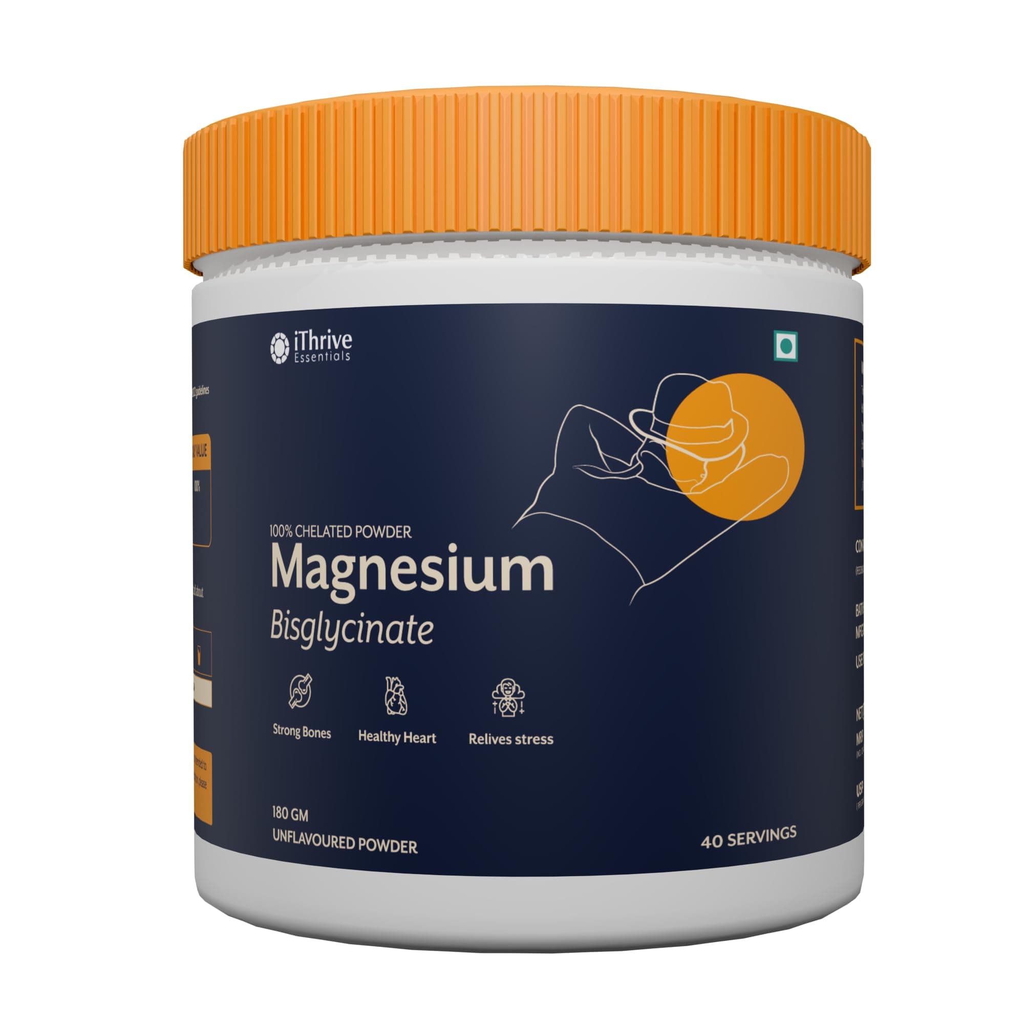 iThrive Essentials Magnesium Bisglycinate Powder for Sleep, Stress & Muscle Recovery | 440mg magnesium per scoop, Chelated for High Absorption, 100% RDA, No Fillers - 180g