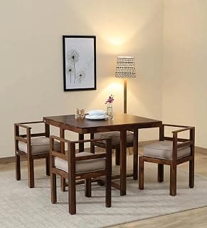 Space Saving Dining Table Set 4 Seater | Wooden Four Seater Dinnng Table with Chairs | Dining Room Sets for Home & Restaurant | Solid Wood Sheesham, Provincial Teak Finish