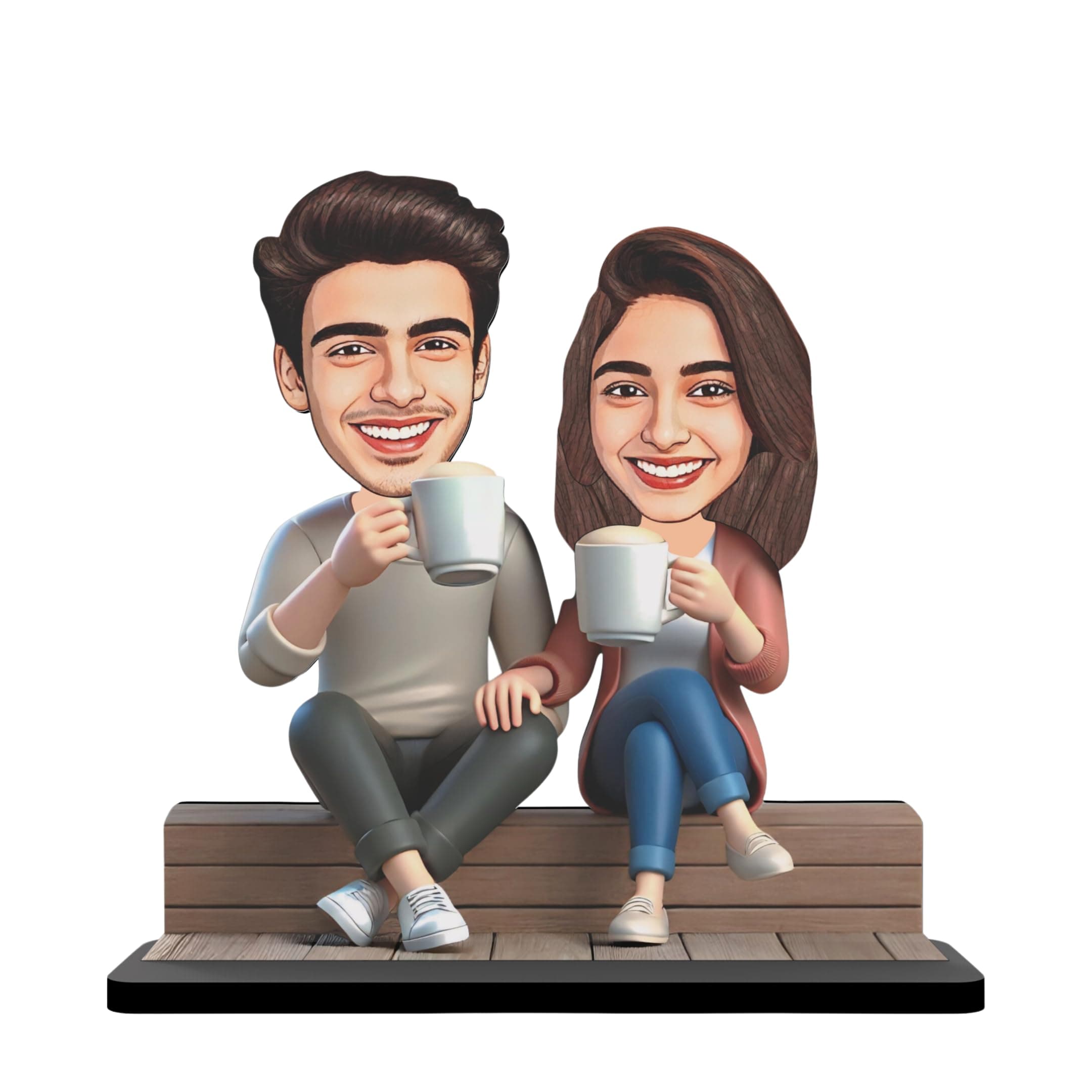 AVATAAR STUDIO Wood Rectangular Personalized Caricature Gift for Couple, 7 Inches, Tabletop Multicolor, Art Deco Style