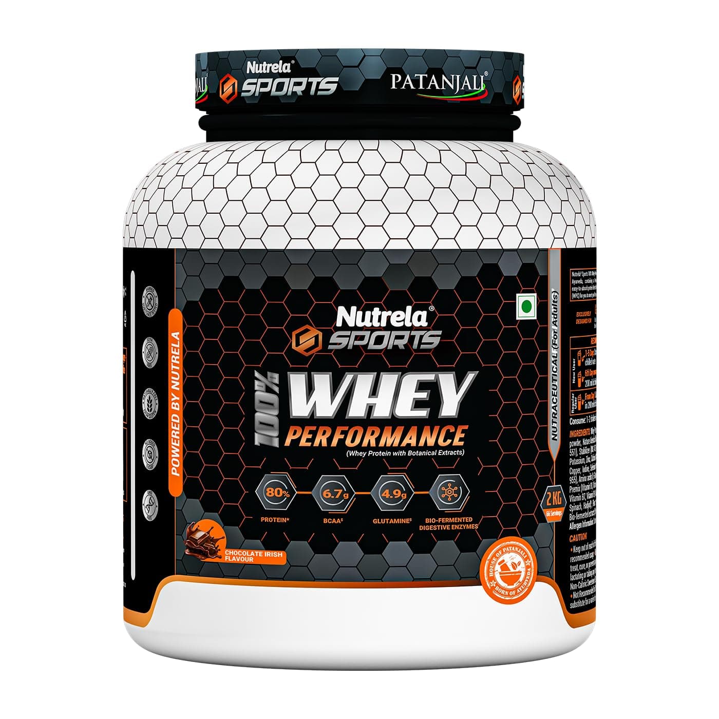 NUTRELA Sports Patanjali Whey Protein 2kg | Concentrate + Isolate | 24g Protein Per Scoop | 100% Vegetarian | Irish Chocolate