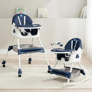 Mee Mee Cherub Baby High Chair for Baby Feeding, 5-in-1 Convertible Kids Feeding Chair Compact Fold, High Adjustable, Play Chair Booster Seat Dual Meal Trays, 0.5 to 3 Years Kids (Blue)