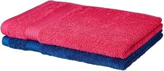 Amazon Brand - Solimo 100% Cotton 2 Piece Hand Towel Set, 500 GSM (Paradise Pink and Iris Blue)
