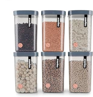 Nayasa Fusion Container 1500 ml BPA Free Food Grade Airtight Kitchen Storage Stackable Containers- Set Of 6 | Grey