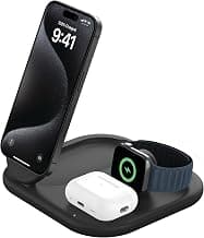 Belkin MagSafe Qi2 Wireless Charger | 3-in-1 Magnetic Foldable Charger with 15W | Fast Charger for iPhone 16, 15, Apple Watch, AirPods with Non-Slip Base | PSU Included | 36W Charger Included | Black