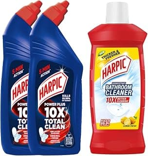 Harpic Disinfectant Toilet Cleaner, Original - 1L (Pack of 2) + Harpic Bathroom Cleaner, Lemon - 1L