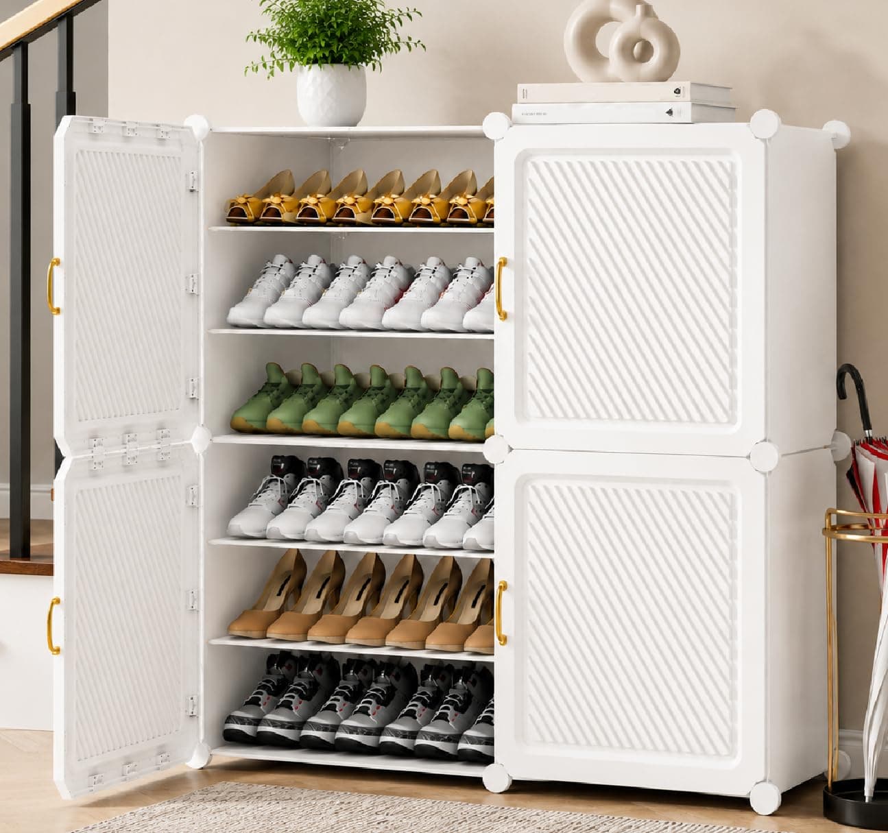 Exvito Plastic Shoe Rack for Home with Door, 6-Door Shoe Storage Cabinet | 18-Shelfs for 36 Pairs | Waterproof & Portable DIY Shoe Slipper & Chappal Stand for Entryway/Bedroom - HV2_6
