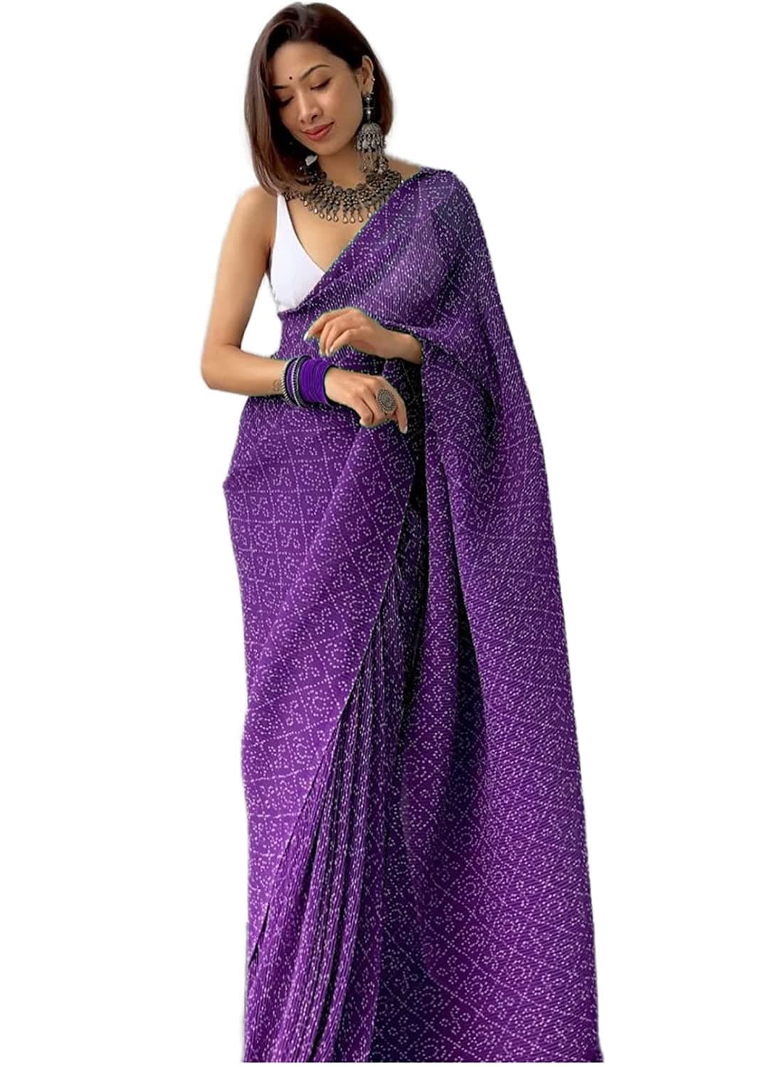 SGF11- Women's Full Crushed Pleated Digital Printed Pure Georgette Saree With Unstitched Blouse Piece