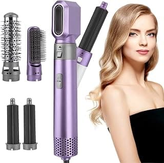 Drumstone 5-in-1 Hot Air Styling Brush with Interchangeable Attachments, Hair Dryer, Curling Barrel, Straightening Brush, Volumizing Brush & Smoothing Brush, Negative Ion Technology for All Hair Types